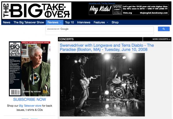Image from Tearsheets and press - The Big Takeover / Article on U.S. Swervedriver music tour