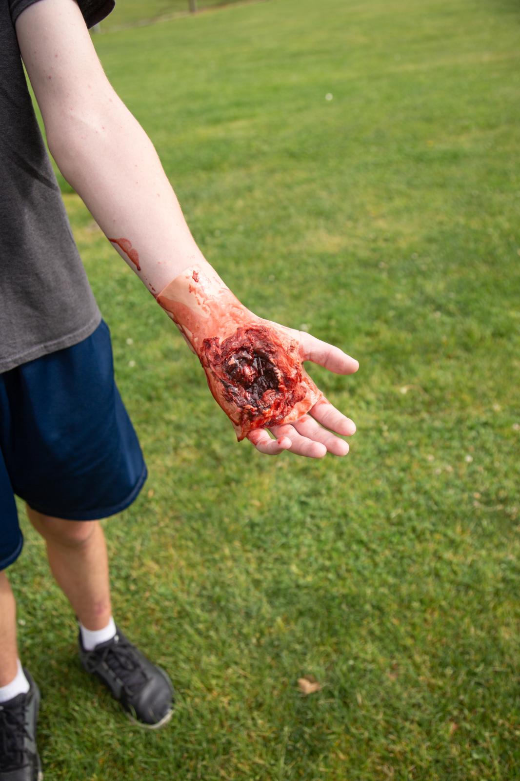 HELL DRILL * Warning: Sensitive Content  - Cayden Wills, moulage make-up gunshot wound to the hand.