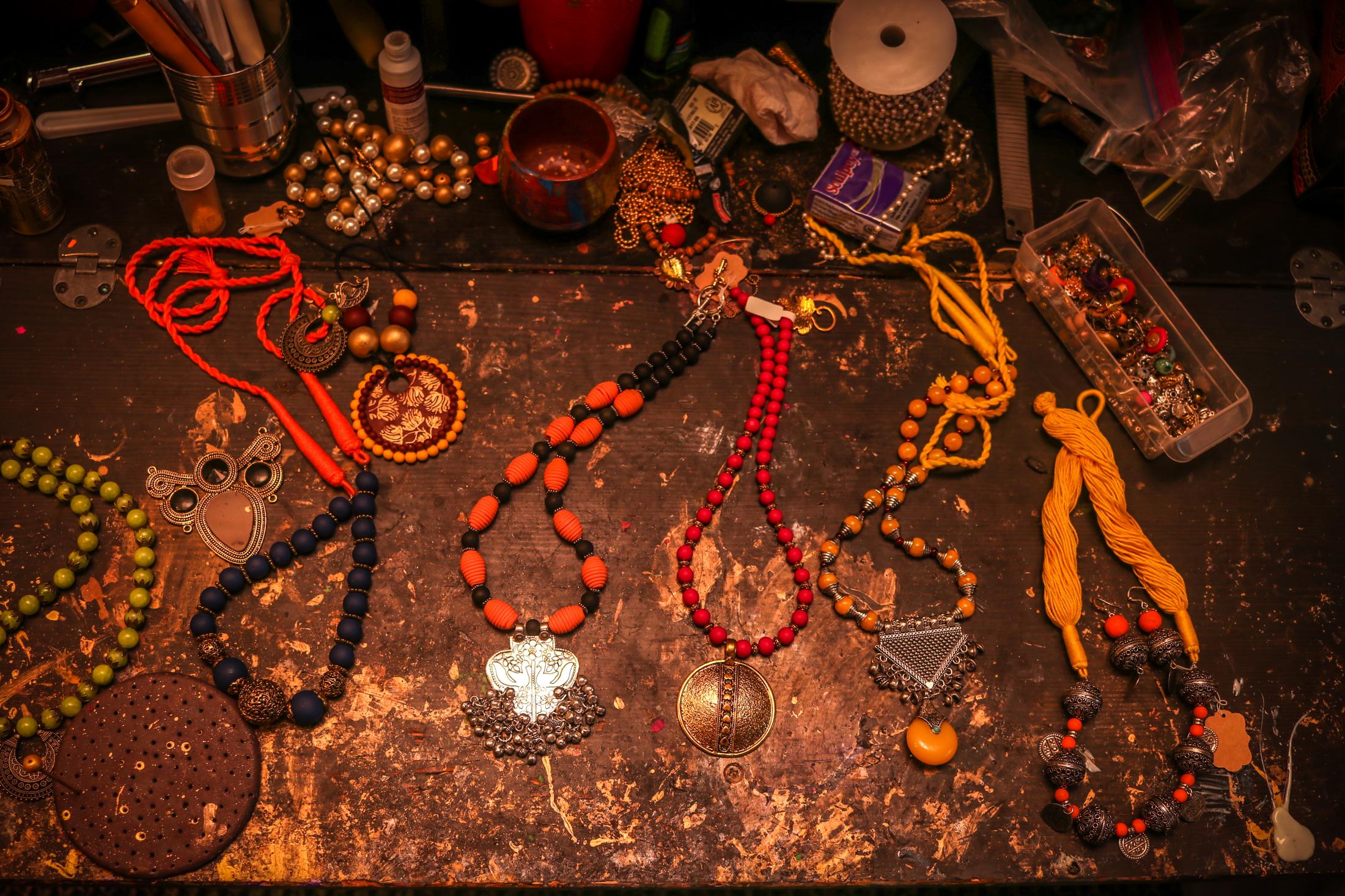 Clay Jewelry - Some of the necklaces and earrings Vani Haridas has made,...
