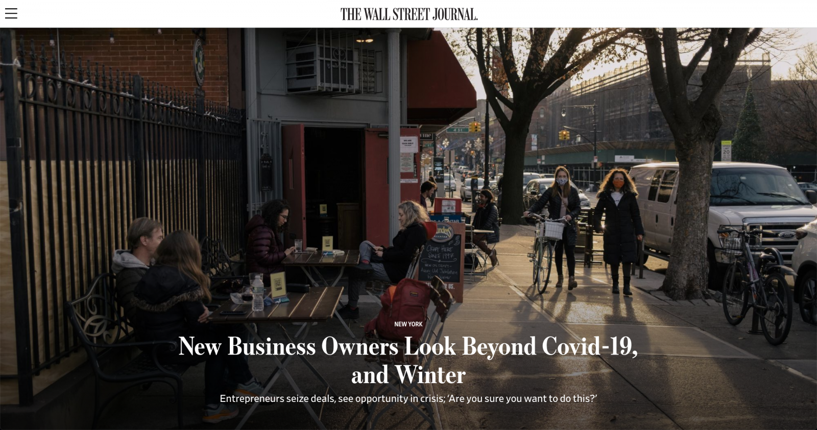 for The Wall Street Journal: New Business Owners Look Beyond Covid-19, and Winter 