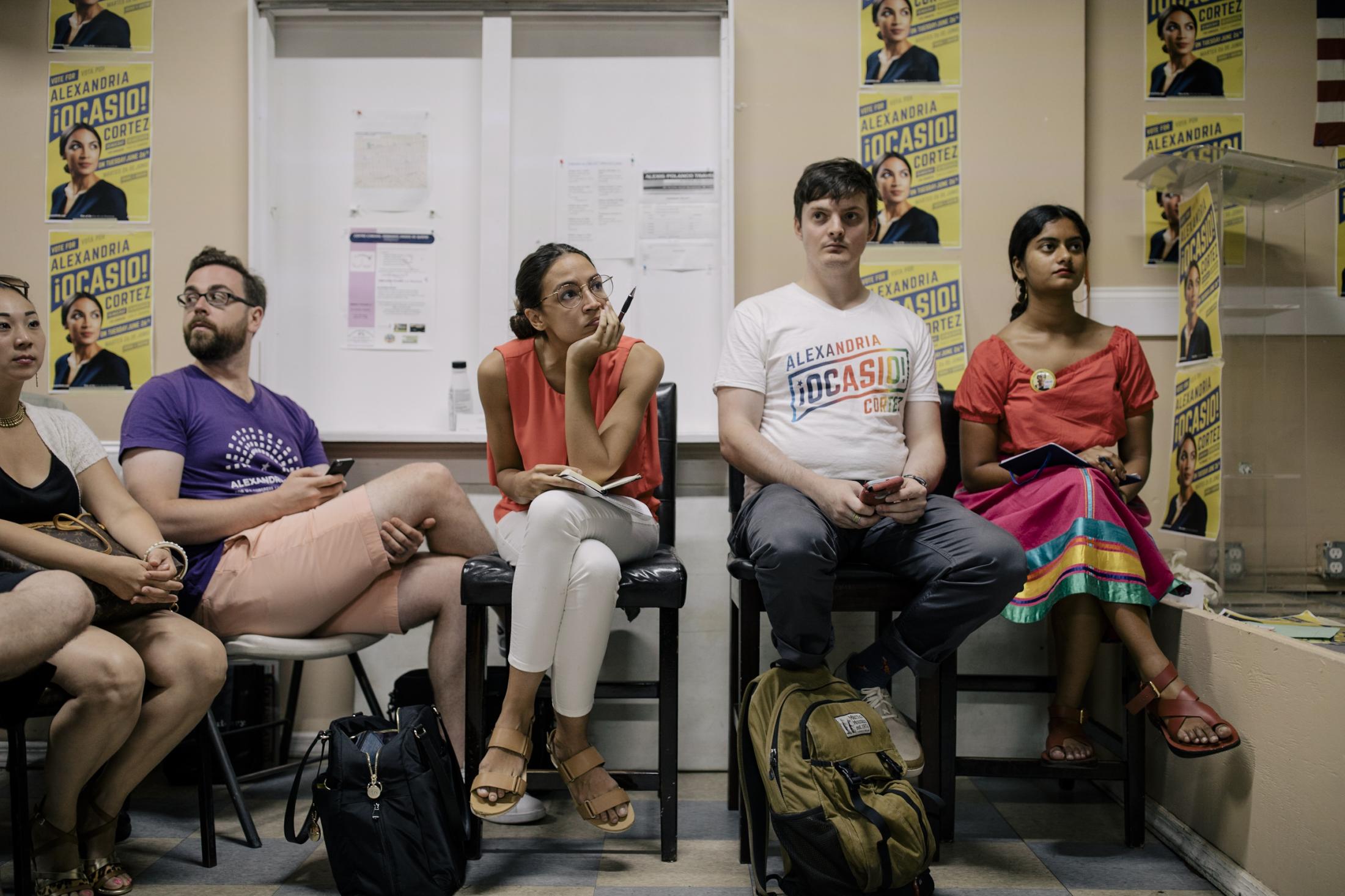Soap Box in the Bronx - Congressional candidate Alexandria Ocasio-Cortez sits and...