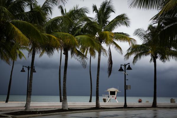 A lifeguard tower is seen on the shore in at Las Olas Beach in Fort Lauderdale on September 2, 2019. Eva Marie UZCATEGUI
