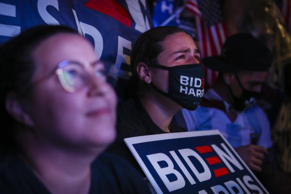 FLORIDA, USA - NOVEMBER 7: A supporter of the Democratic party reacts while Joe Biden's (no pictured) speech as 46th U.S President in Miami, Florida, United States on November 7, 2020.