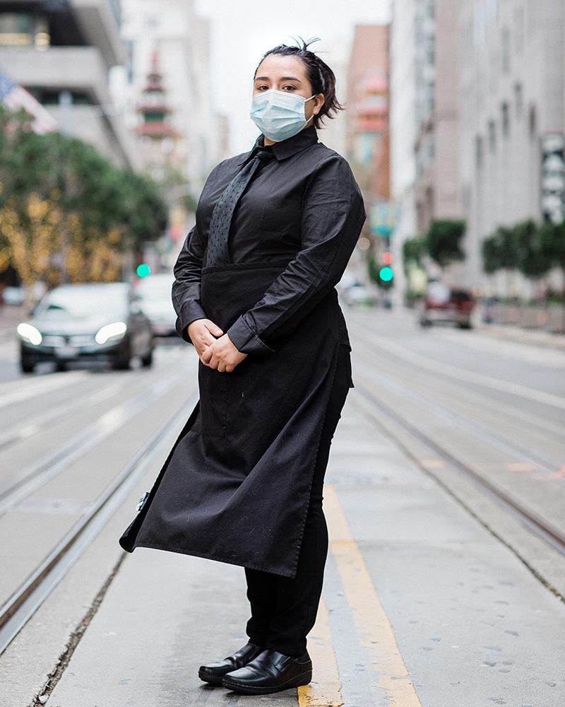 Food Insecurity in San Francisco - Nancy Kuo stands for a portrait on California street in...