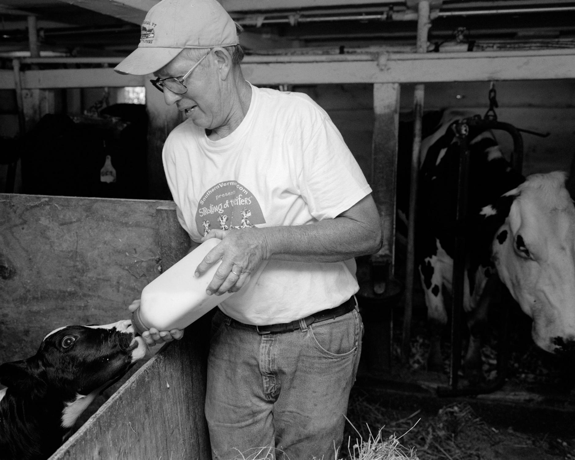 The Other Farm - Stuart Thurber, second generation farmer, is feeding a...
