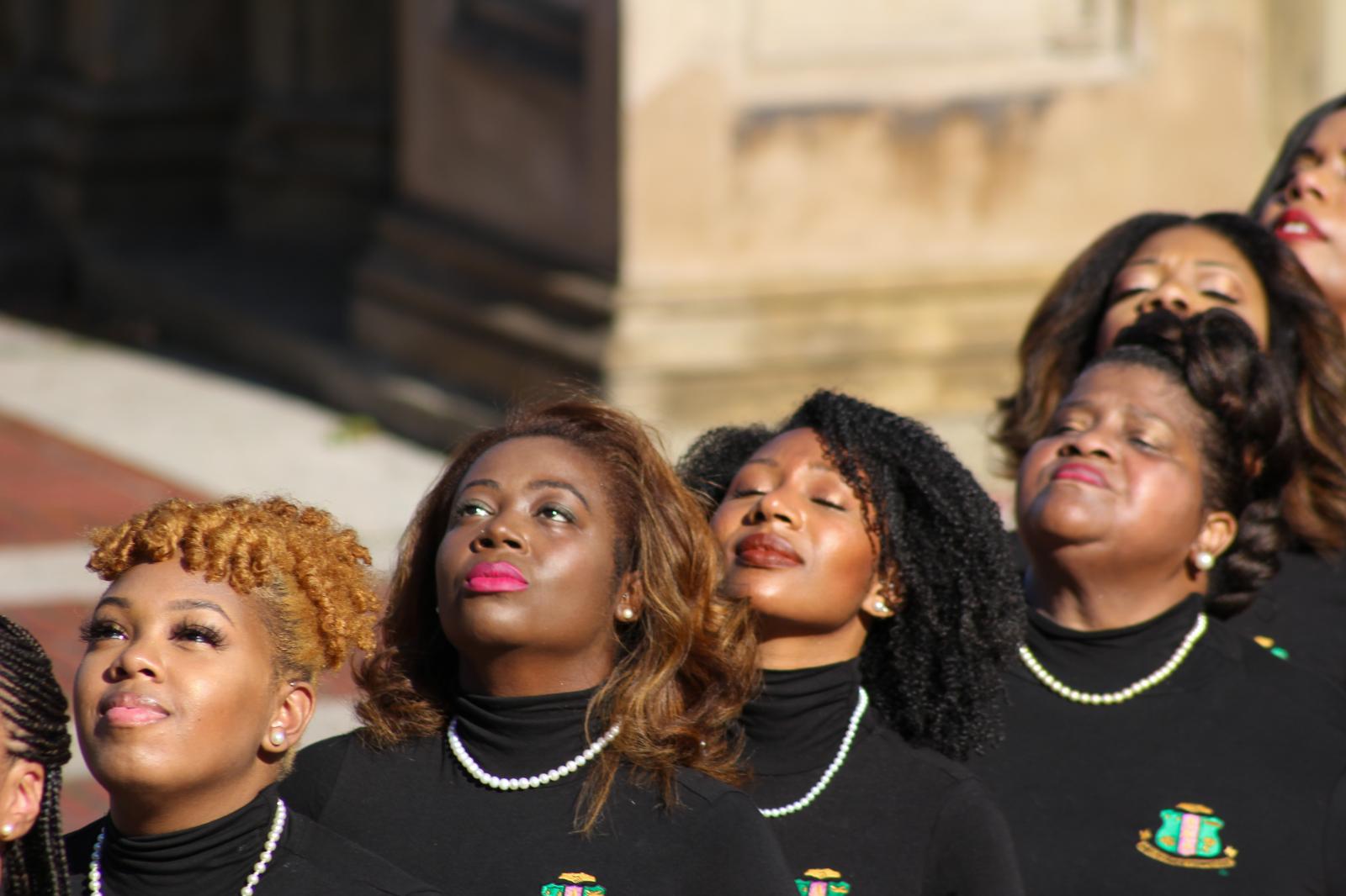 The sorors or sisters of AKA taking in the sun on a November day