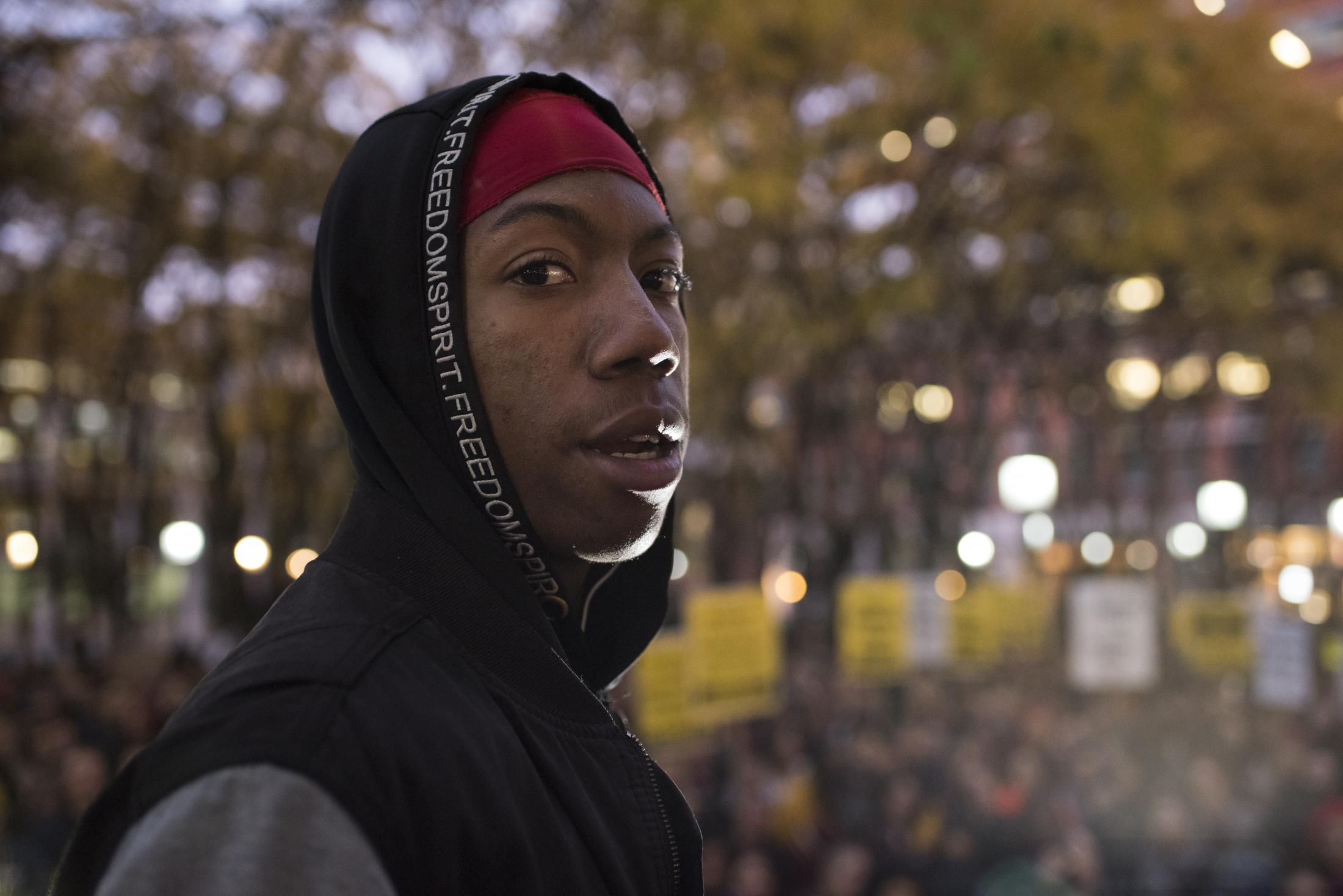 Adrian Napier is seen at the protests on his support for the brutal detention by NYPD officers in...