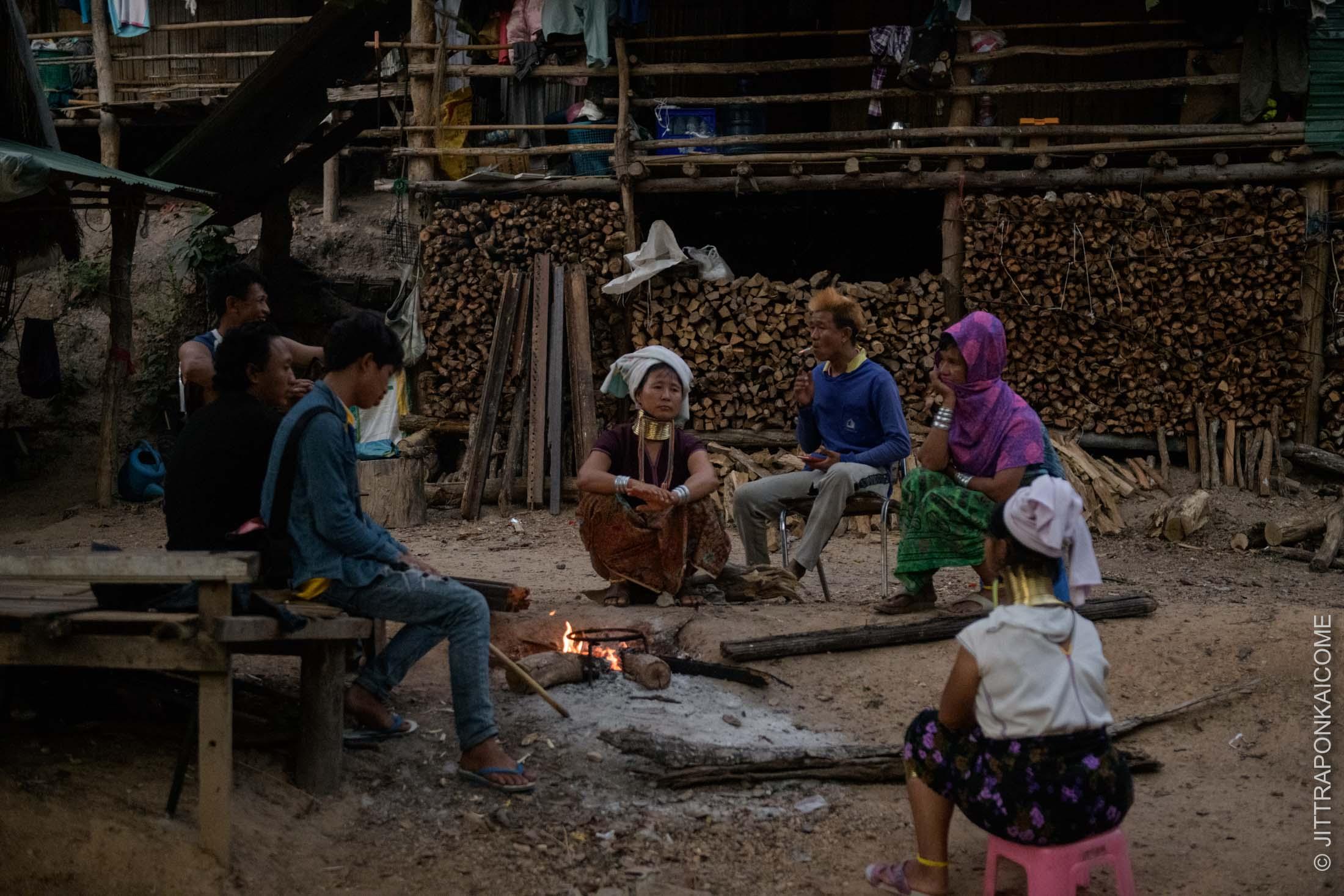 Evening gathering during the business closure to prevent the second wave of COVID-19 causing no income to the families in this village - &nbsp;Kayan Long Neck village in Chiang Mai.