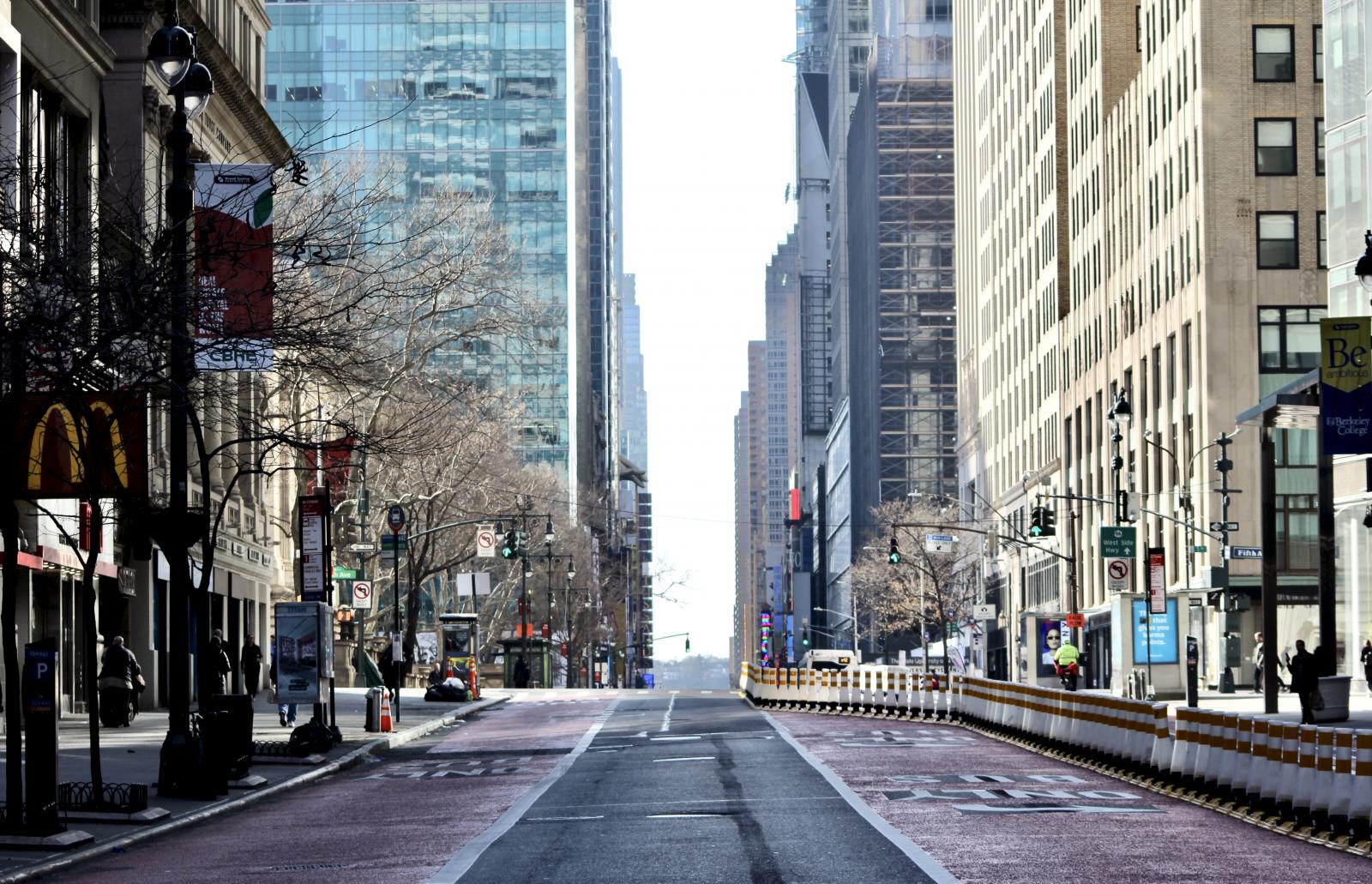 An empty 42nd st. at12:00pm on Wed. 3/24/2020