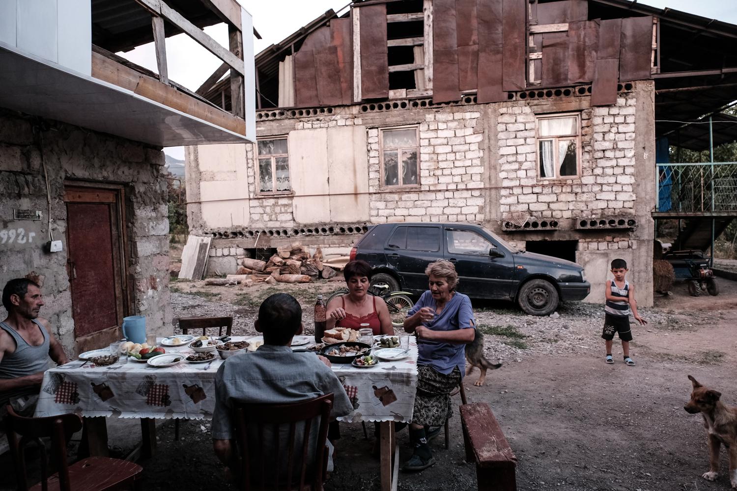 Locals having supper. Village Zardiaantkari. Georgia. 2017