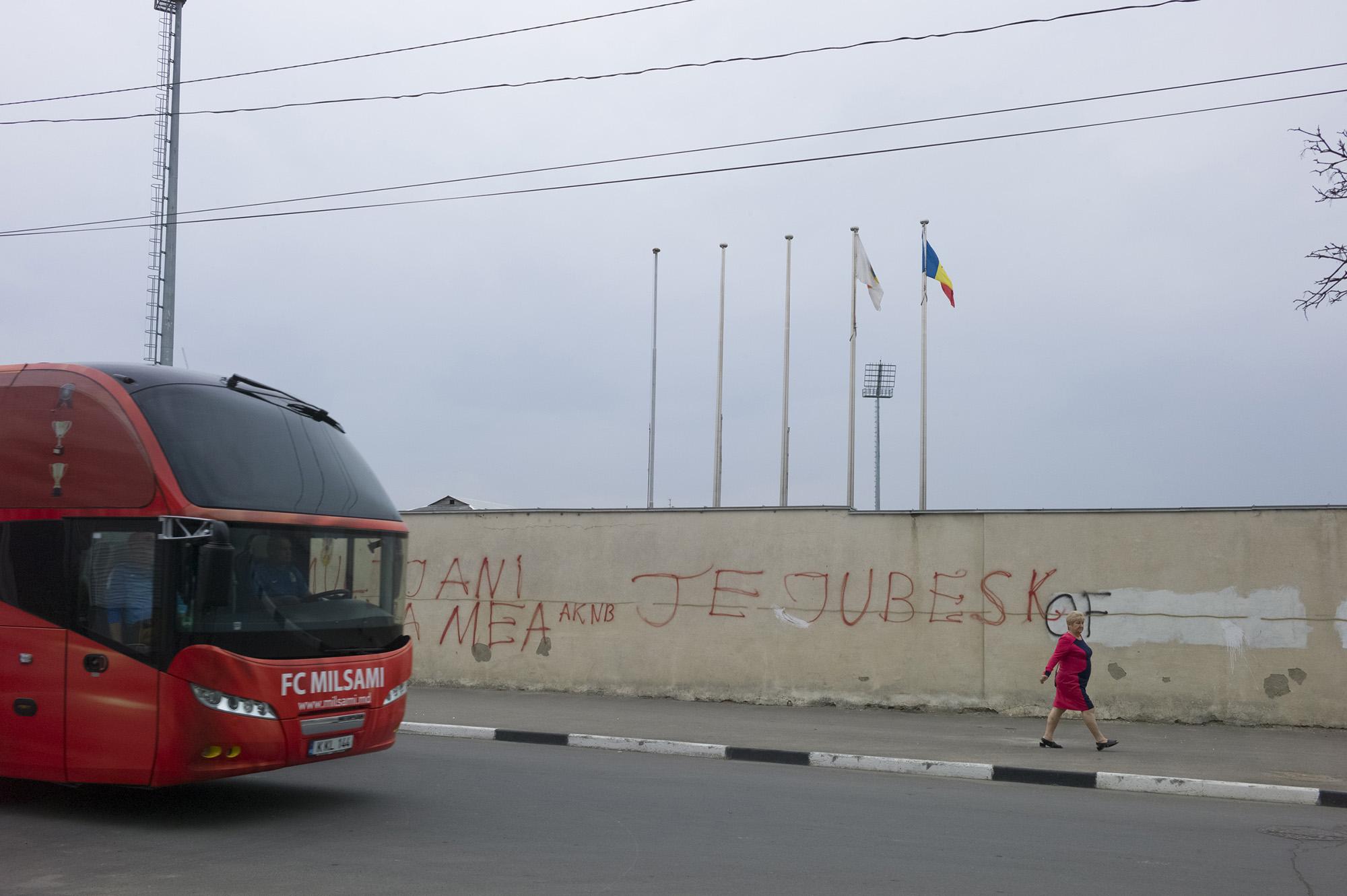 Republic of Moldova / Orhei / FC Milsami Orhei - FC Zimbru Chisinau. The red bus of the FC...