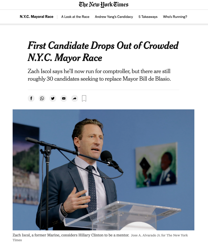for The New York Times: First Candidate Drops Out of Crowded N.Y.C. Mayor Race