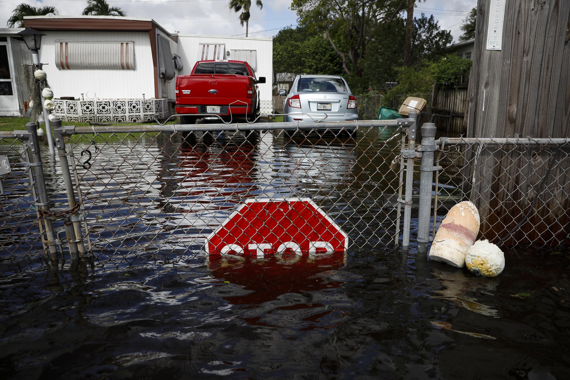 Tropical Storm Eta drenches South Florida - Flood caused by Storm Eta is seen in Davie, Florida,...