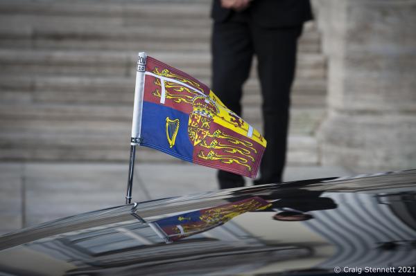 The Royal Ensign on Prince Charles car at Schloss Bellevue the Residence of the President of the Federal Republic of Germany.