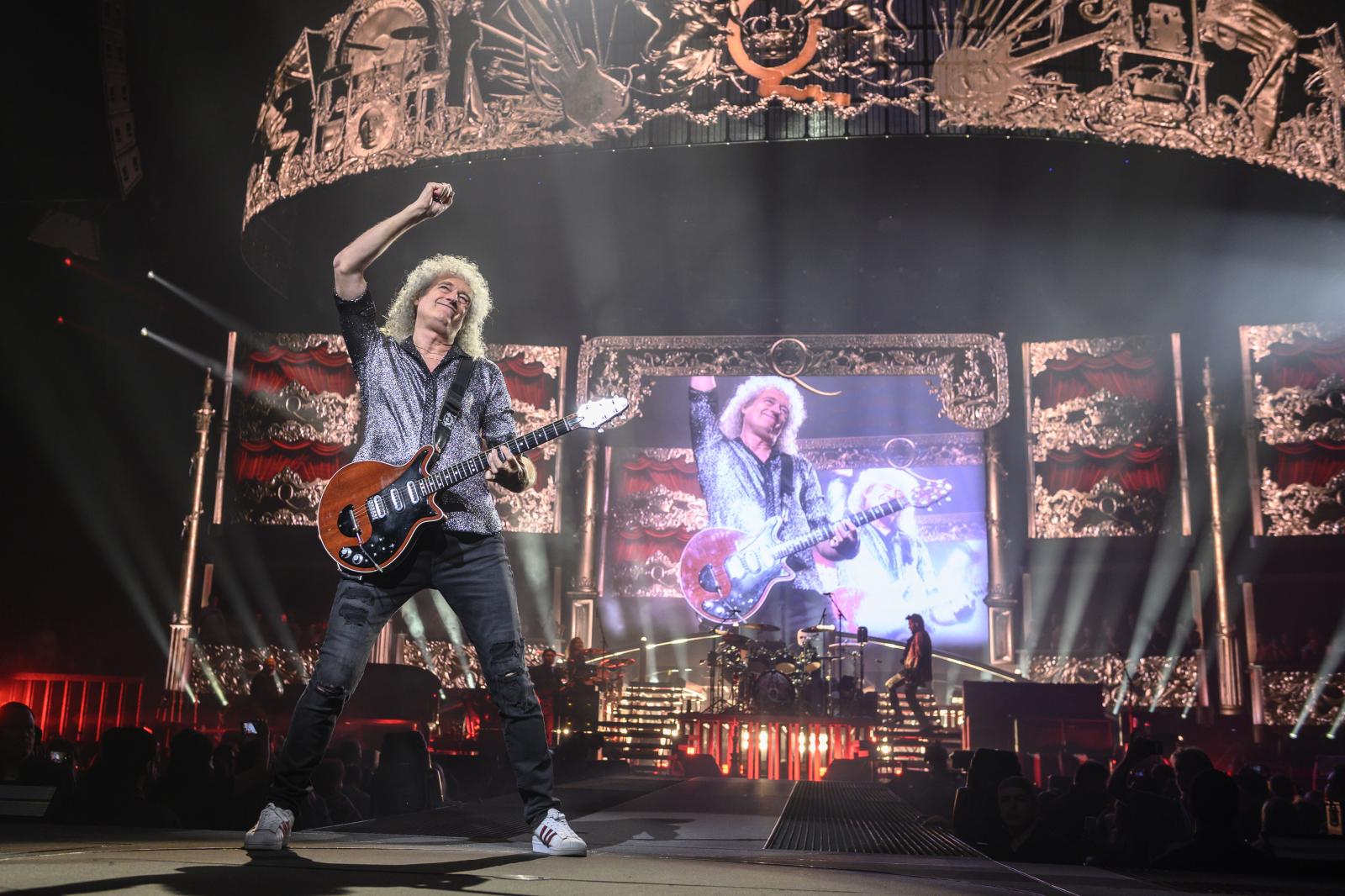 Image from On Stage - Queen guitarist Brian May performs during the band's...