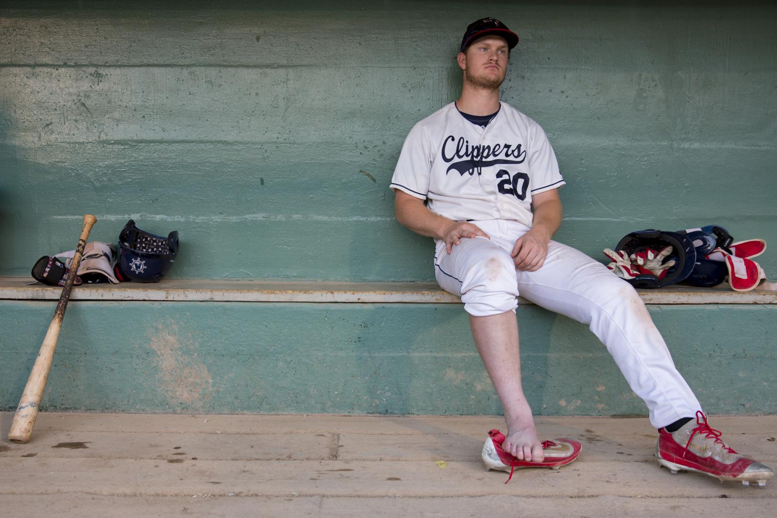 Image from Portfolio - Muskegon Clippers Peter Zimmermann (20) rests in the...