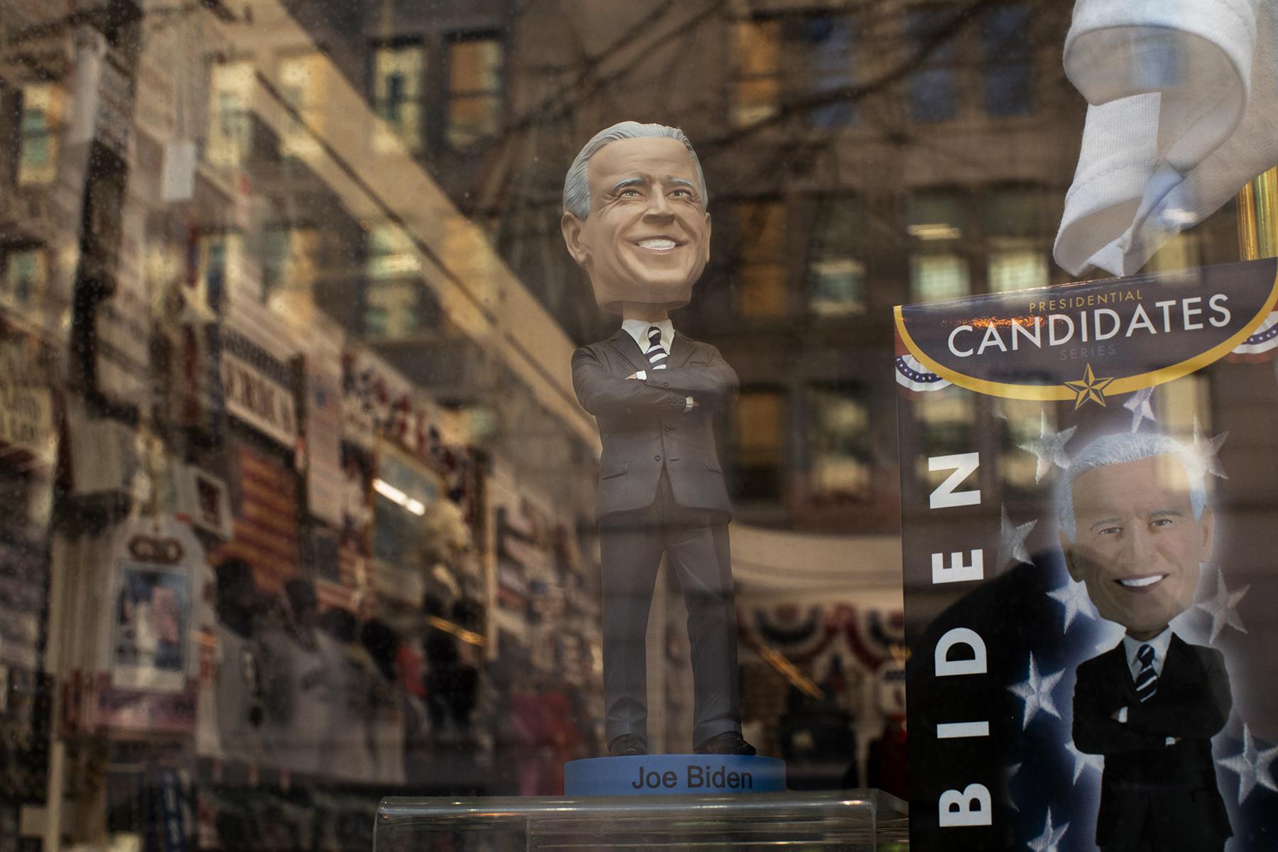 Protests, Pestilence & Politics - A bobblehead of Joe Biden in the window of a souvenir...