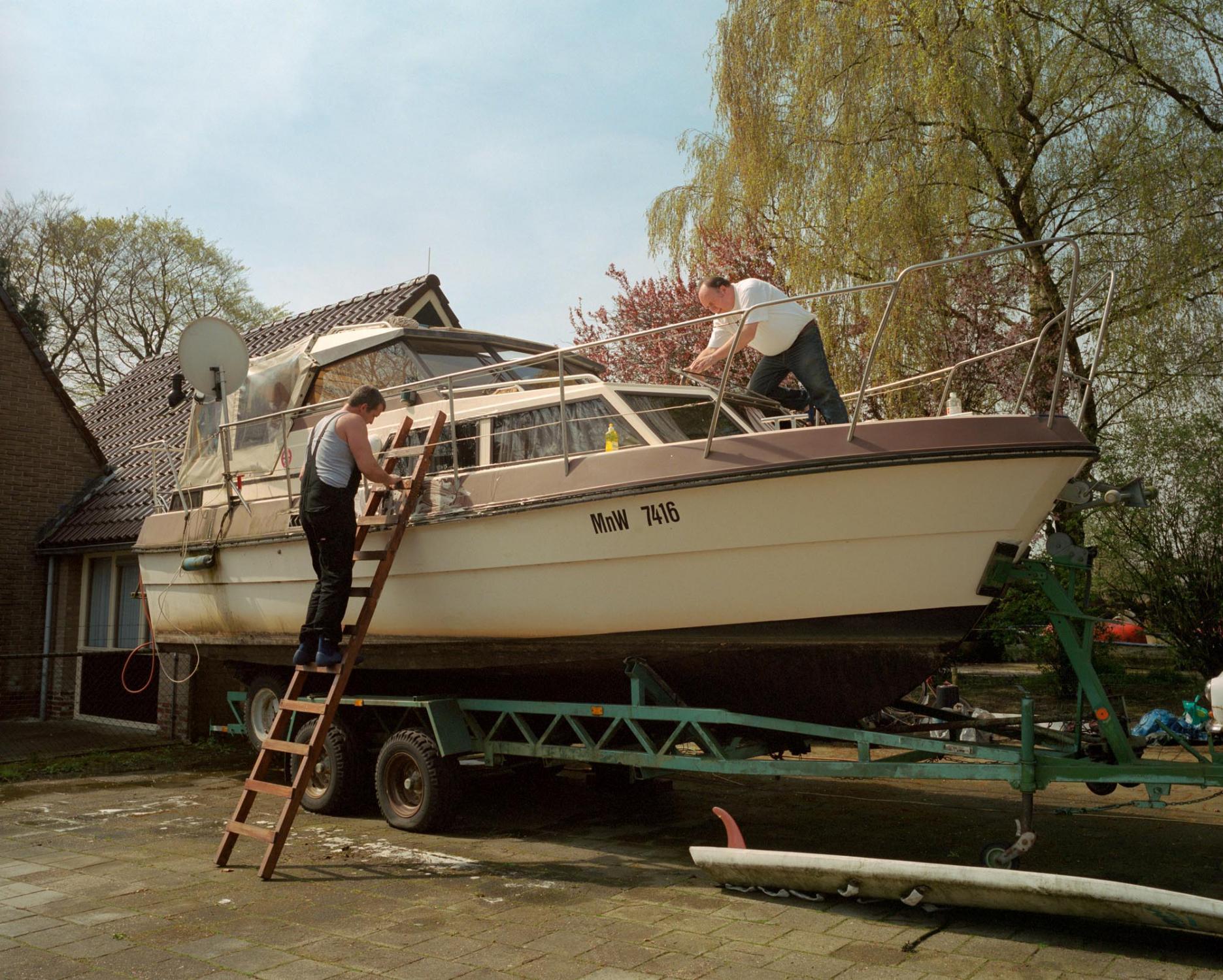 The Netherlands - Boat renovation. Midlaren, Drenthe, The Netherlands. May...