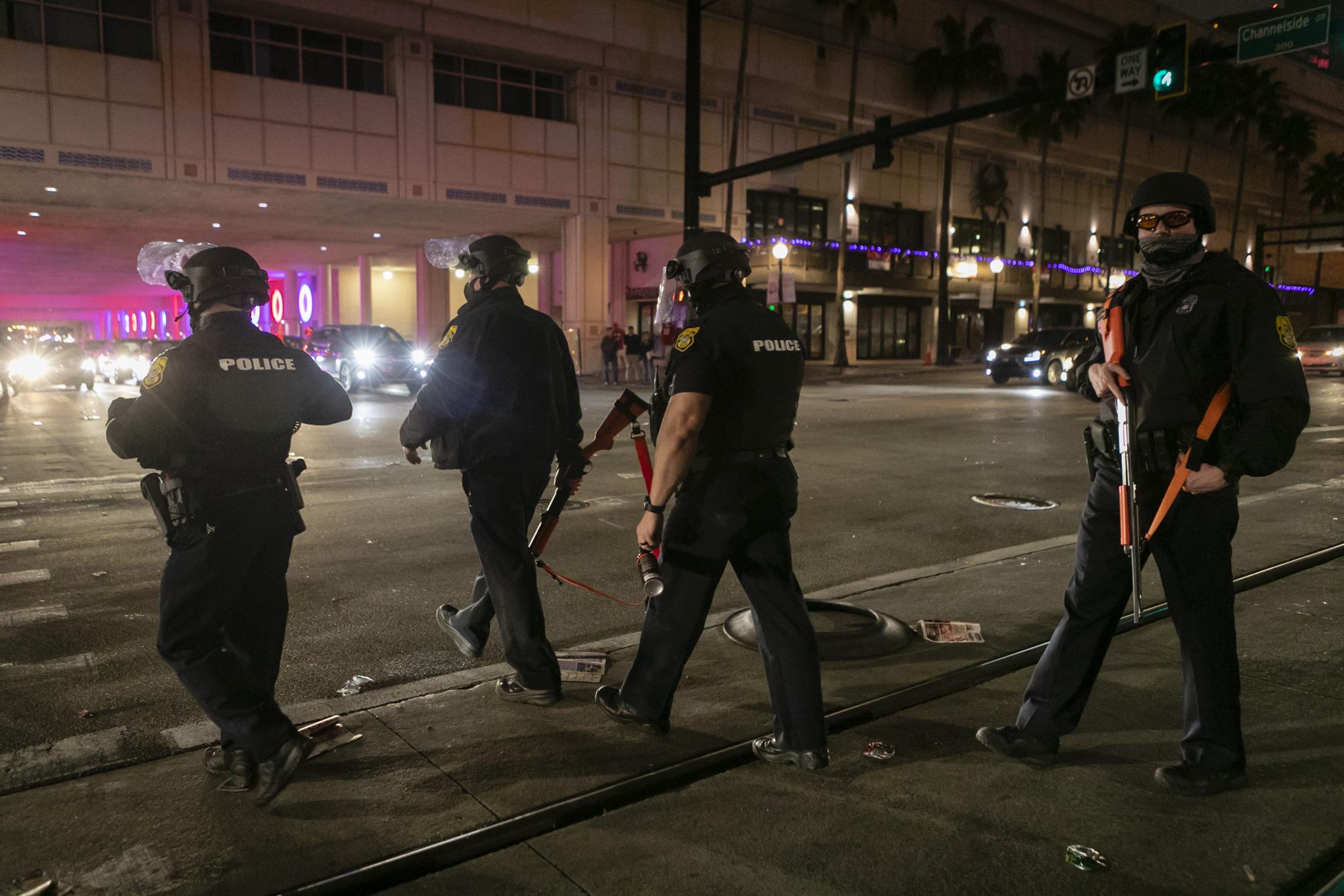 Super Bowl LV - FLORIDA, USA - FEBRUARY 08: Tampa police officers arrive...