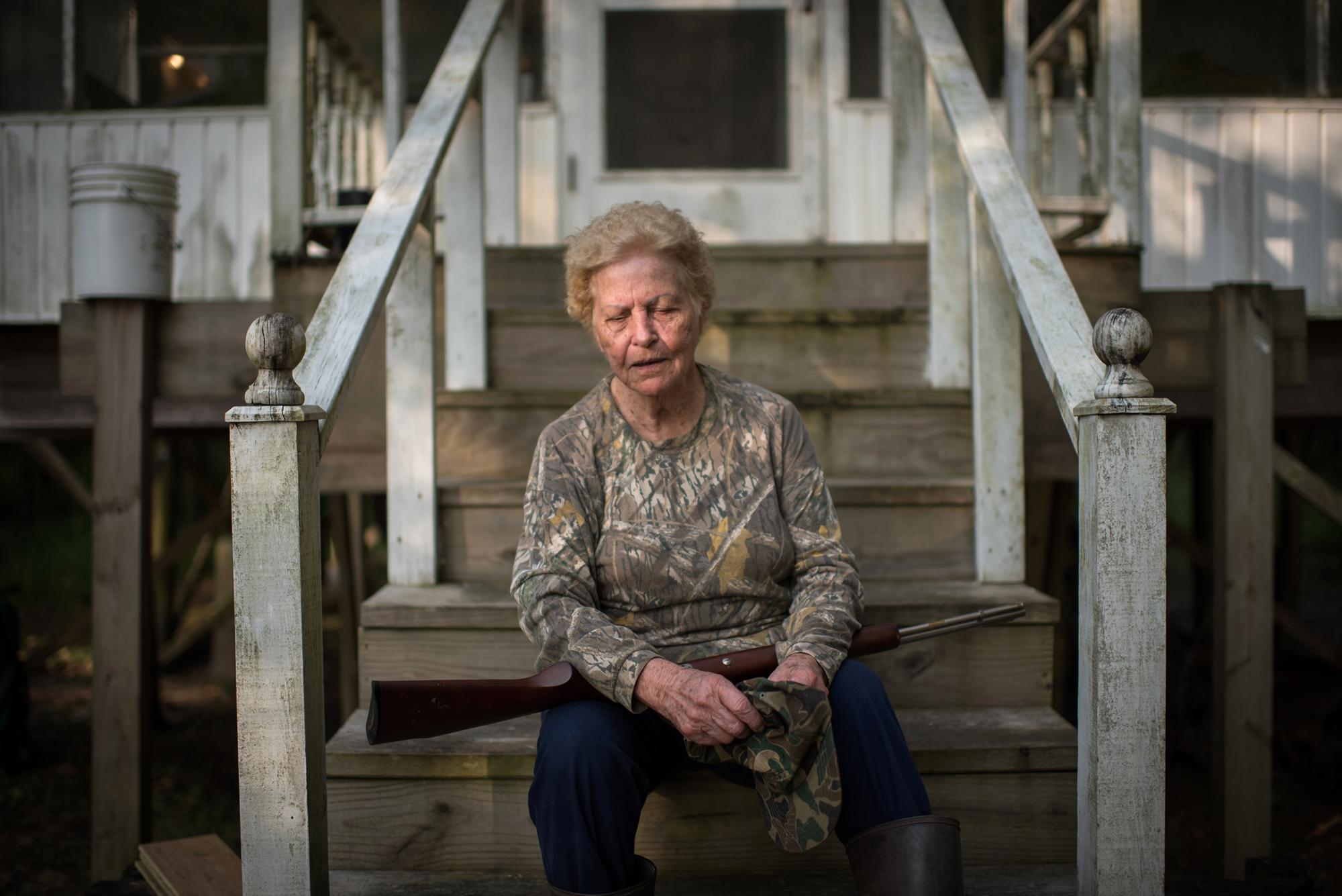 Modifying Mississippi - Squirrel hunter Annie Mendoza, 85, poses for a portrait...