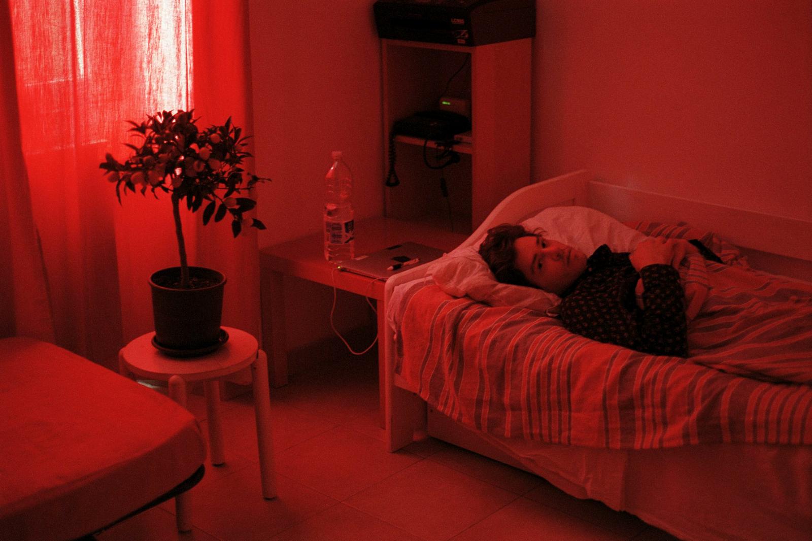 Jonno sick in bed, Rome, Italy