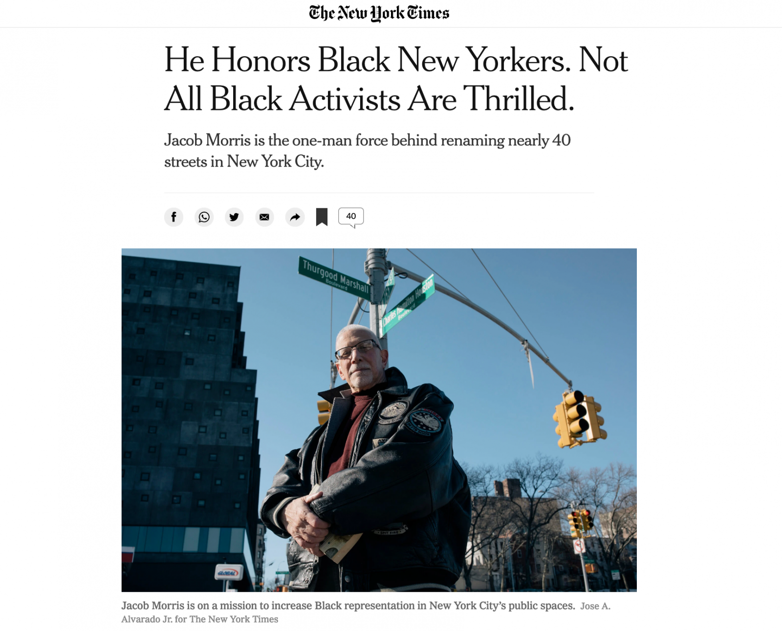 for The New York Times: He Honors Black New Yorkers. Not All Black Activists Are Thrilled.