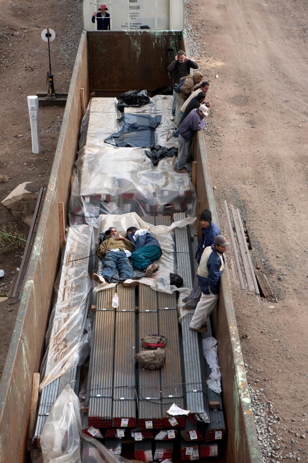 MEXICO Central America migrants travel on a freight train heading north in Zacatecas state on...