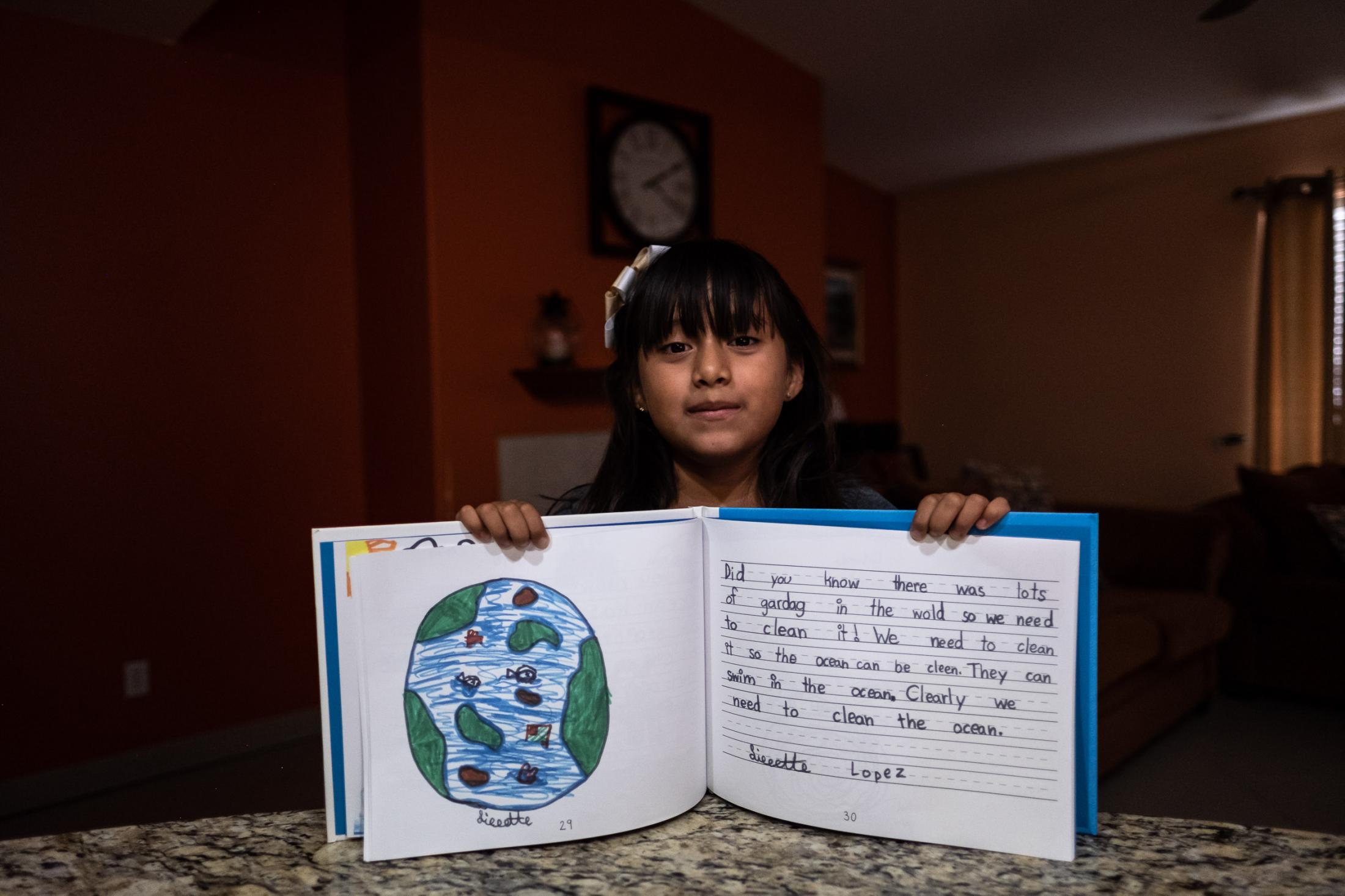  - The Salton Sea faces a crisis  -  Lizzette shows of a school project about protecting the...