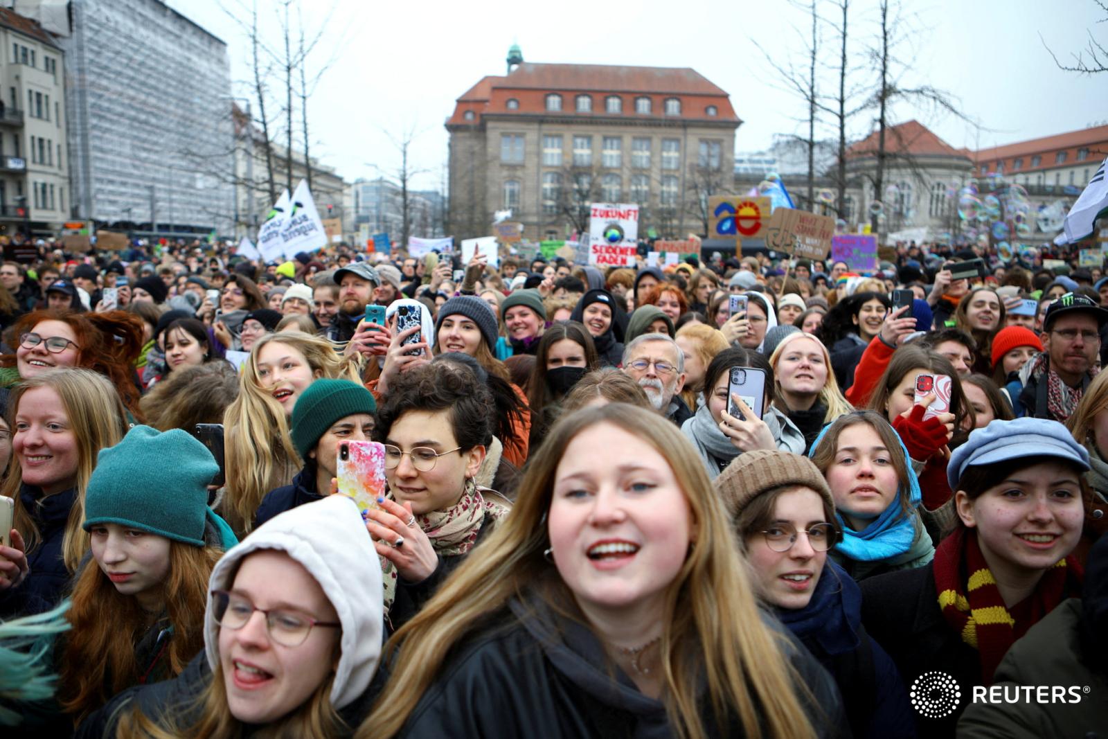 Fridays For Future calls for global climate strike for Reuters - Global Climate Strike participants react at a...