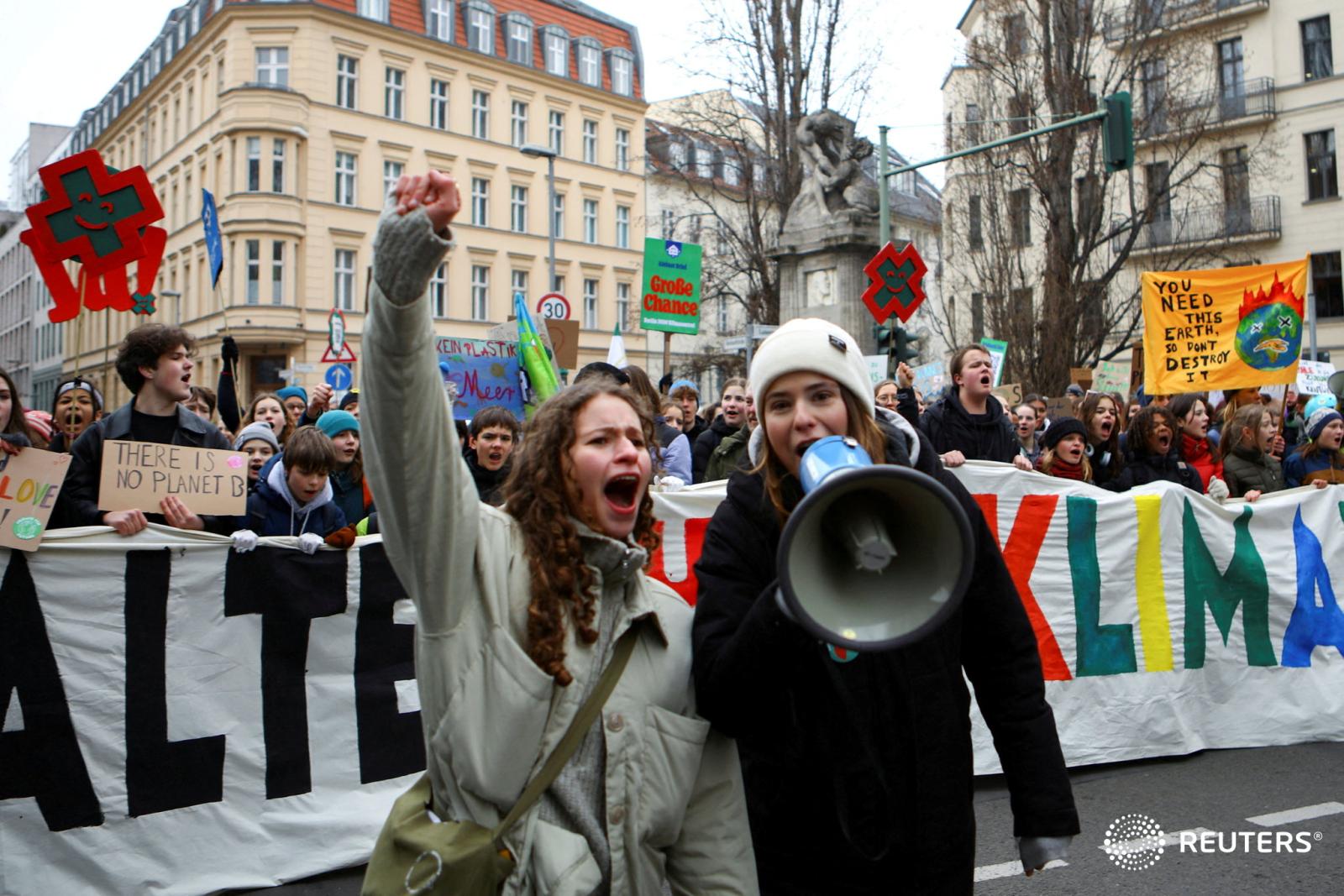 Fridays For Future calls for global climate strike for Reuters - Fridays for Future activist Luisa Neubauer chants slogans...