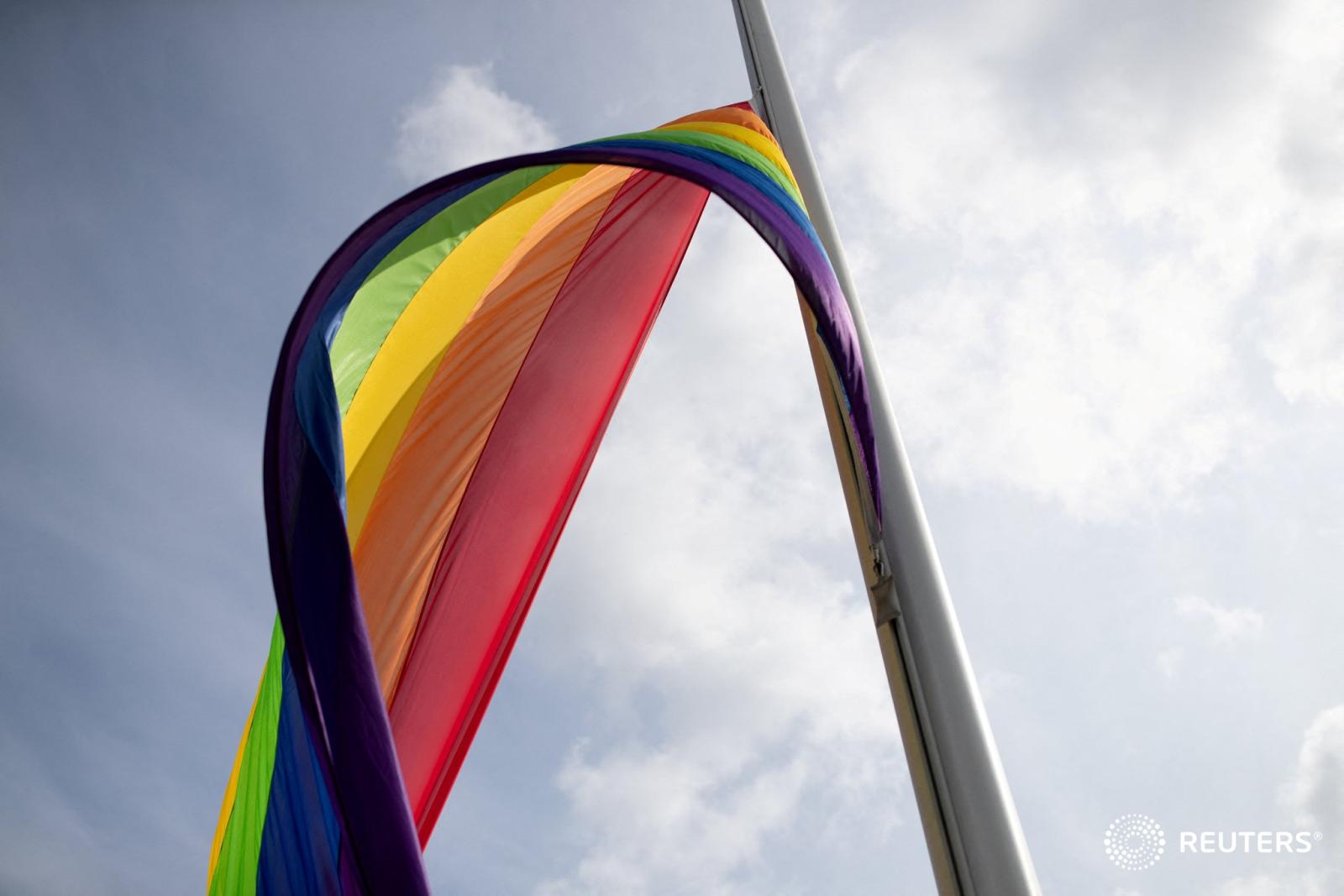 German LGBTQ activist warns over 'worrying' hate crime rise for REUTERS - A rainbow flag is pictured at the German chancellory...