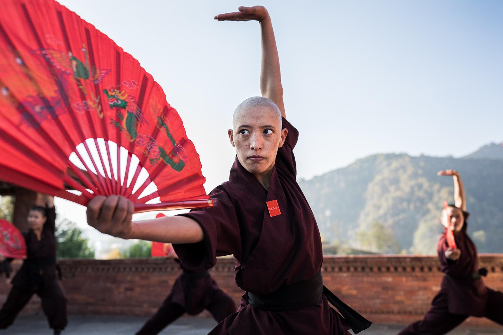 THE KUNG FU NUNS OF THE HIMALAYAS  - Jigme Rupa Lhamo, 26, pictured during Kung Fu training at...