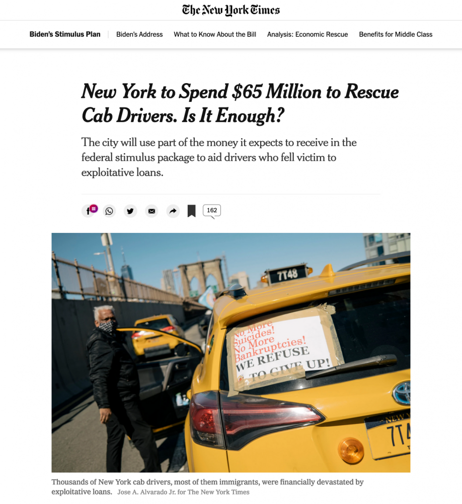 for The New York Times: New York to Spend $65 Million to Rescue Cab Drivers. Is It Enough?