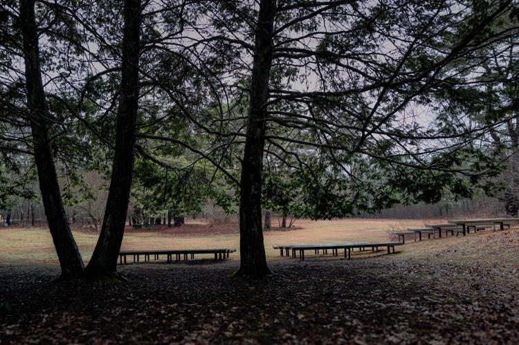  Bleacher seating along Battle ...r Revolution War re-enactment. 