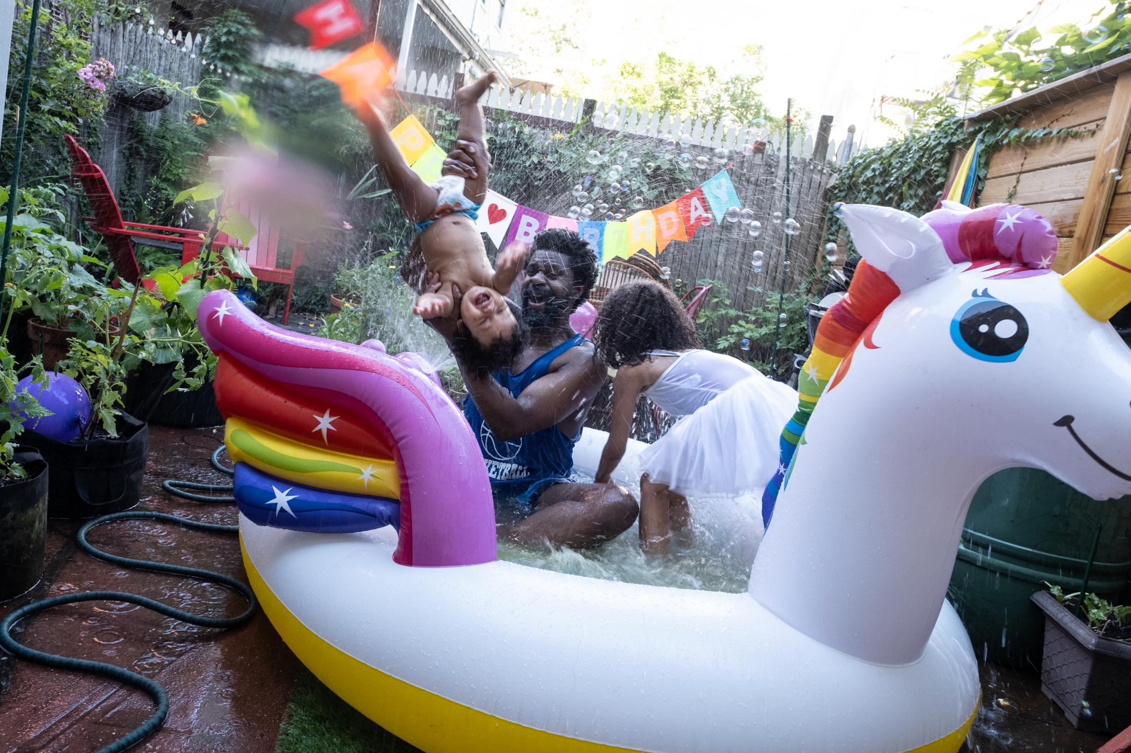 July 9, 2020: Julian is one today and we&rsquo;re celebrating fiercely with a unicorn pool and bubbles. L&eacute;a, R&eacute;gine and Kyra join us via FaceTime and my phone ends up waterlogged. 