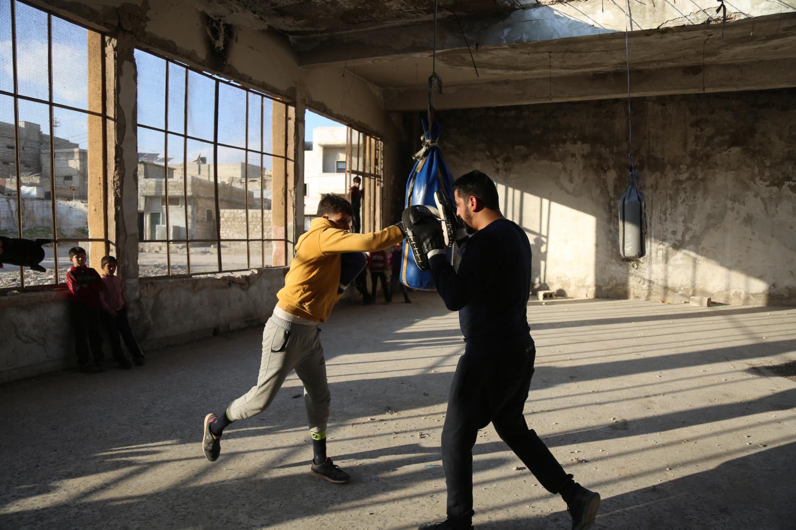  Boxing workout in the Syrian town of Atareb.