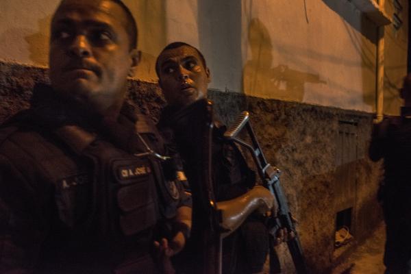 Image from Vidigal - Police officers patrol the streets of Vidigal at night