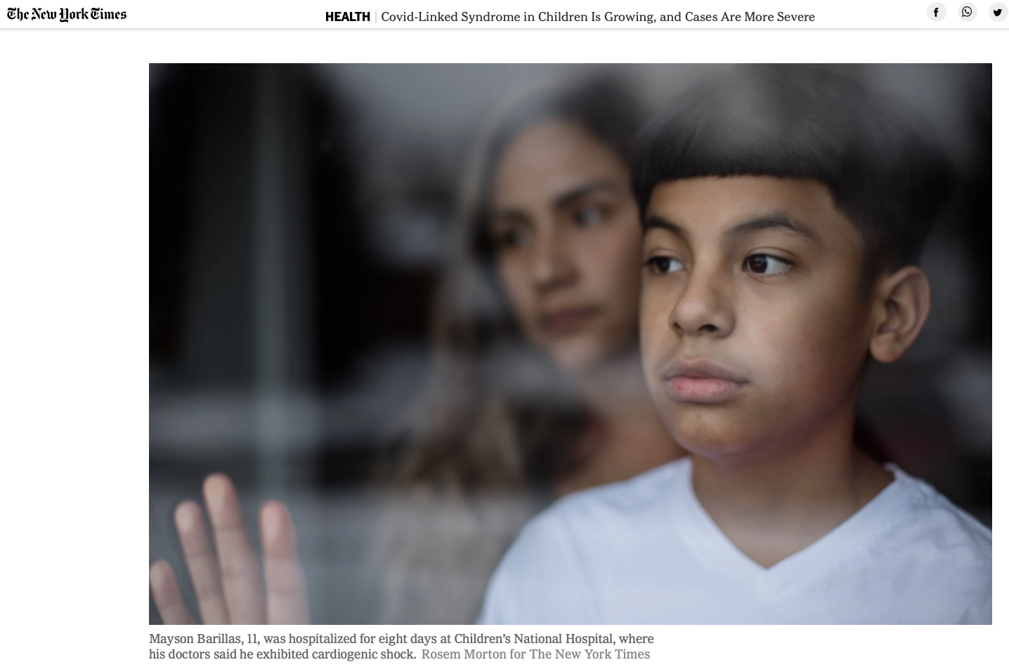 Thumbnail of on NYTimes: Many Children With Serious Inflammatory Syndrome Had No Covid Symptoms