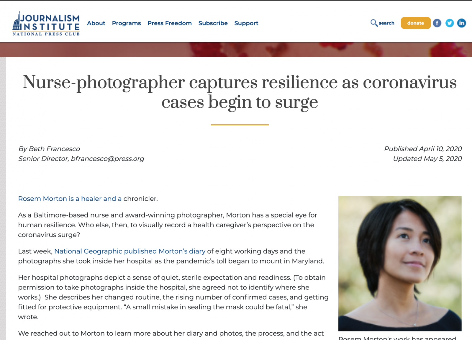 National Press Club: Nurse-photographer captures resilience as coronavirus cases begin to surge