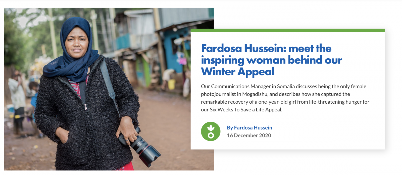 Thumbnail of Action Against Hunger: Fardosa Hussein: meet the inspiring woman behind our Winter Appeal