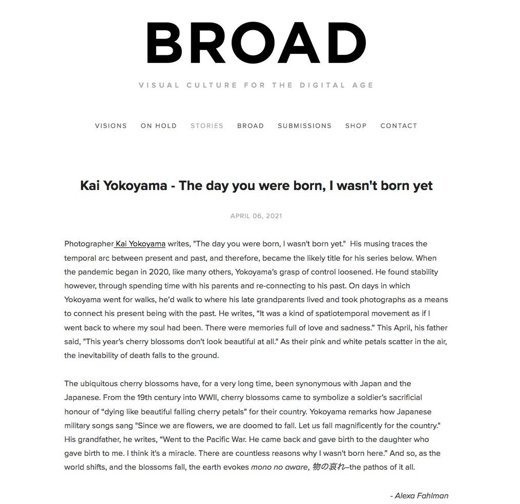 Publication. Broad Magazine - The day you were born, I wasn't born yet