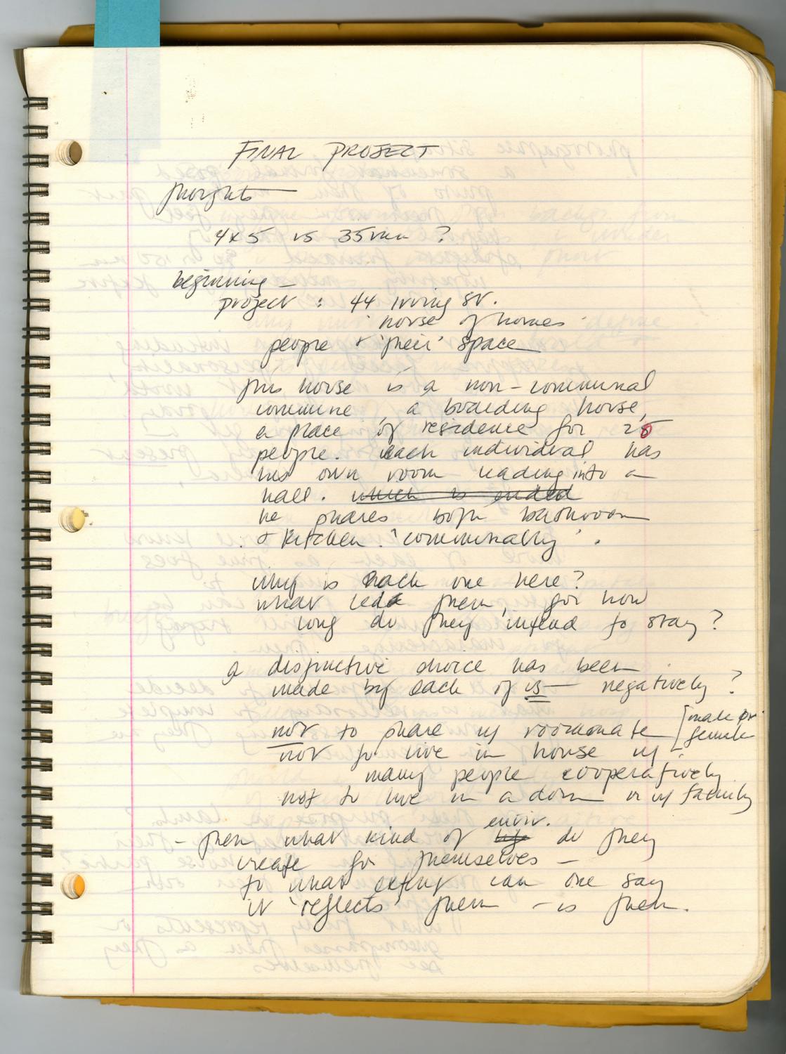 Notebook. 44 Irving Street, Cambridge, MA. 1971.