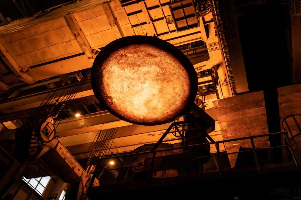 Image from Escaping the Clouds - Inside the continuous-casting machine at the Iliych plant.