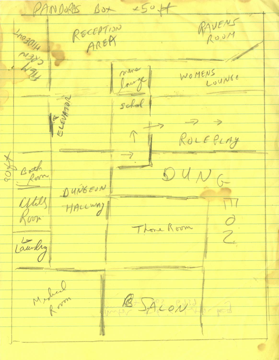 Sketch of Floor Plan at Pandora&#39;s Box, 1995