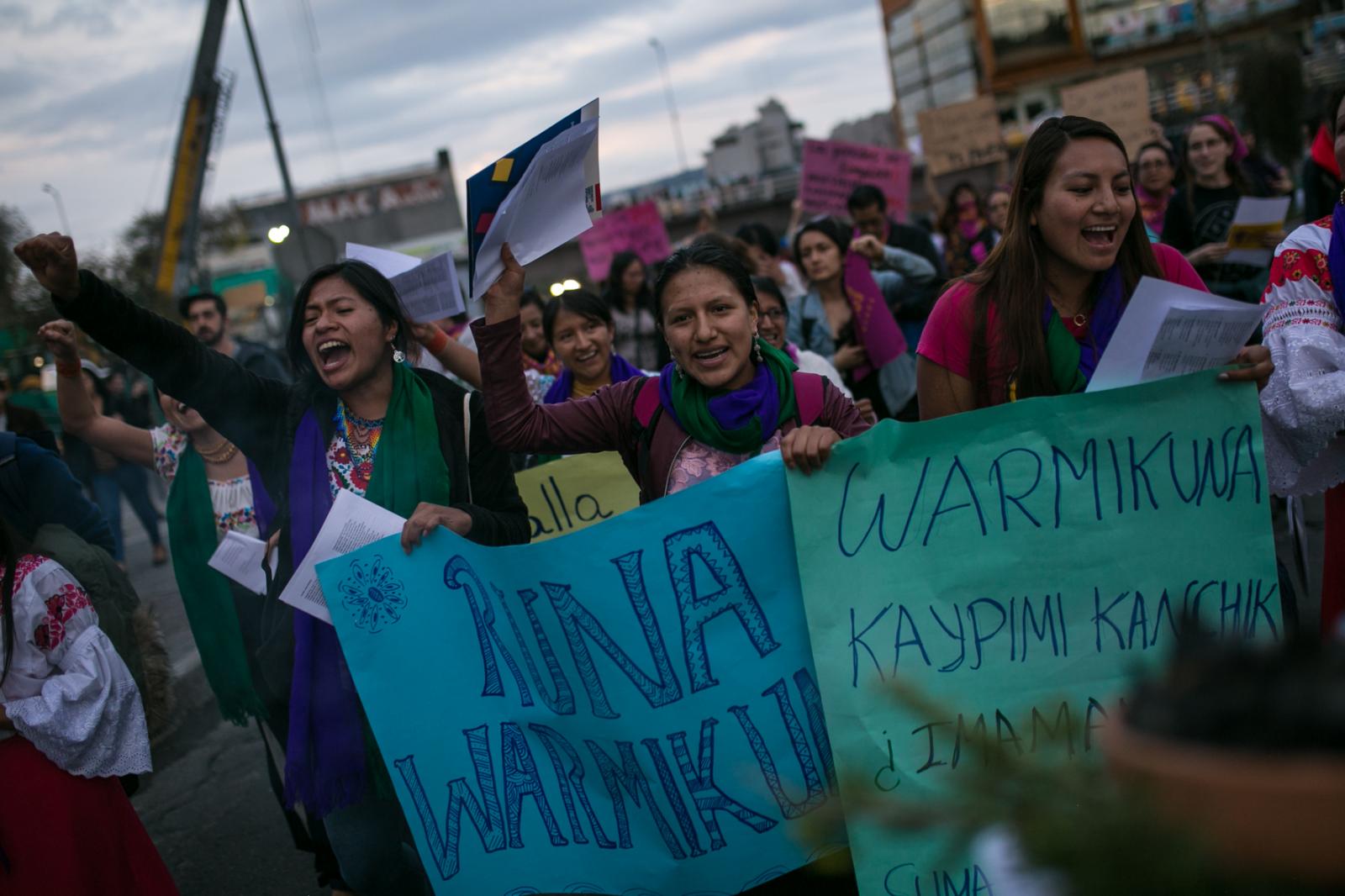 Demonstrators run along 10 de Agosto Avenue on the afternoon of October 4, 2019, in response to the arrival of anti-riot squads of the national police. The social outburst of those weeks showed the new control mechanisms of the police force. Quito, Ecuador.  