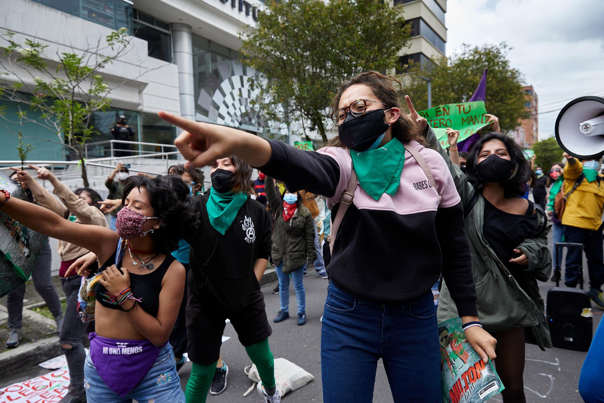 The performance &quot;Un violador en tu camino&quot; (A rapist in your way) is replicated by different women waiting for the ruling of the Constitutional Court. &quot;...And it wasn&#39;t my fault, or where I was, or how I was dressed,&quot; chant young women. &nbsp;April 28, 2021, Quito, Ecuador.