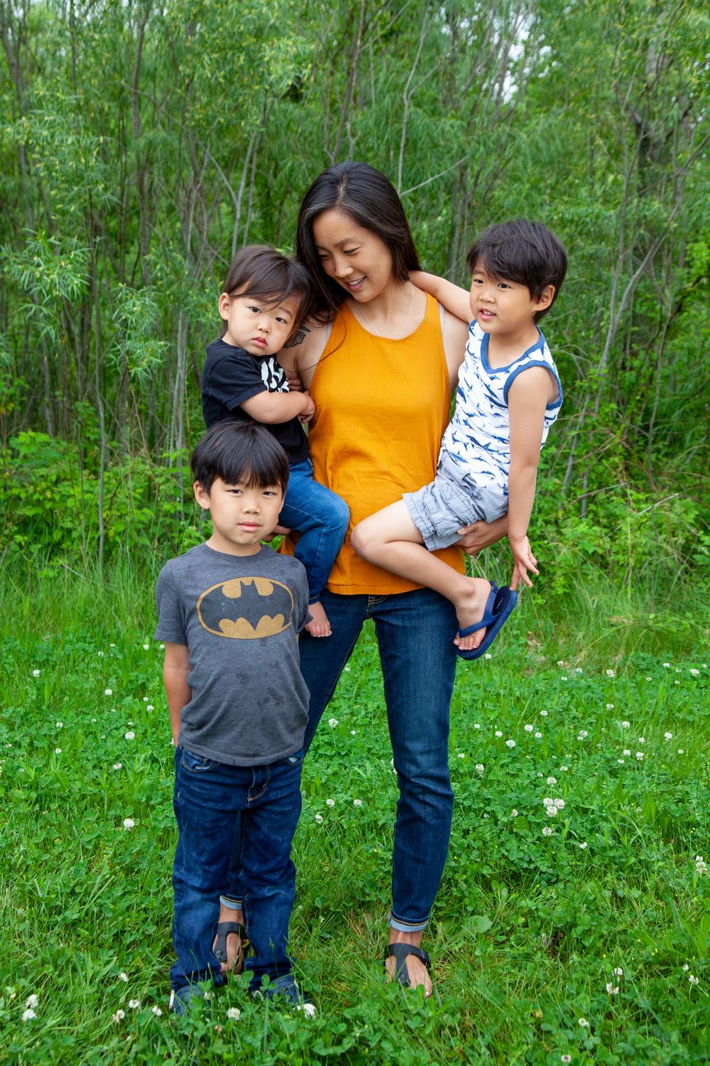 Motherhood and the Military - Alice Kim and her sons Jacob, Nathan and Joshua in 2020,...