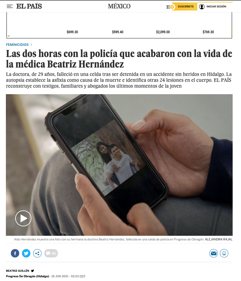 ASSIGNMENT for El Pais: A female Doctor died after two hours with the police.