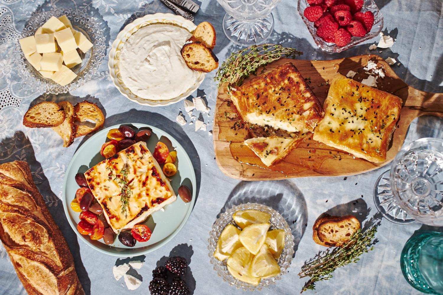 Feta three ways: baked, fried, ...lot of cheese dishes.&nbsp;