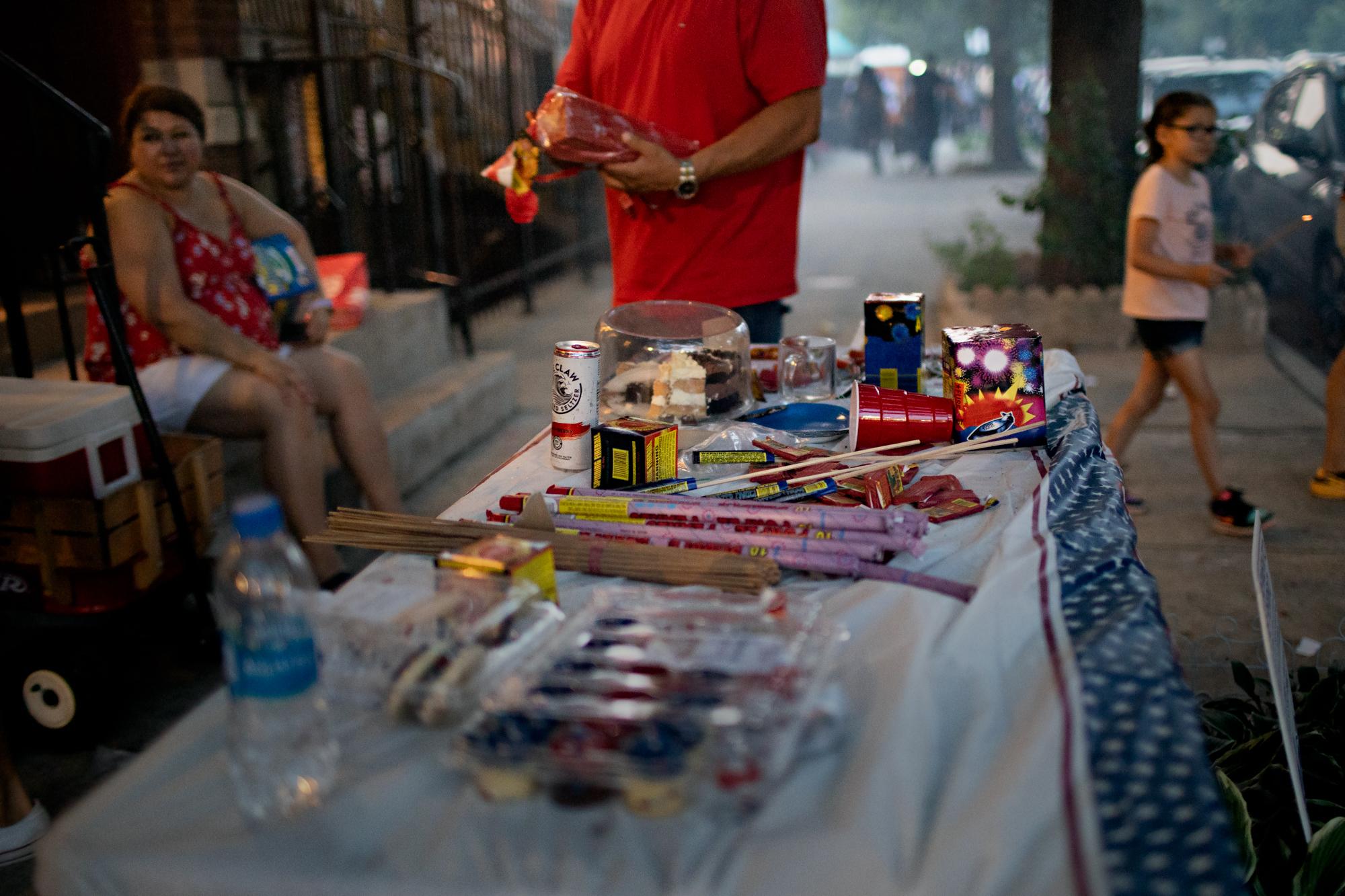 Many blocks in Pilsen have block parties where fireworks, which are still illegal in the City of Chicago, are prepared to be fired as the night progresses.